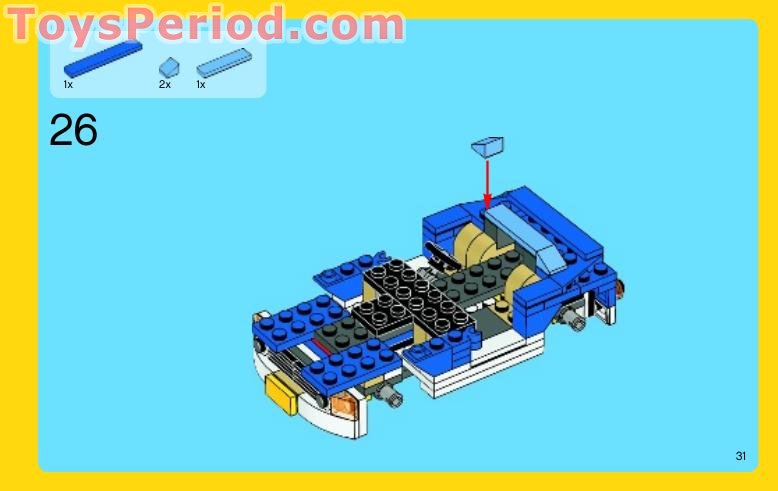 ブルーレベル4点セット LEGO - Creator 3 in 1 SPORTS CAR Set 6913 BLUE ROADSTER Racecar
