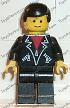Lego Figure Train man Black Leather Jacket Black Hair trn090 1775